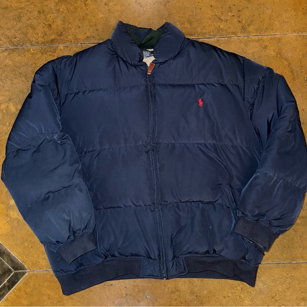 POLO Ralph Lauren RL Down Winter Jacket Puffer XXL / 2XL Men’s Navy Zip Red Logo